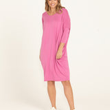Lucia Stretchy 3/4 Sleeve T-Shirt Dress - Winter Pink