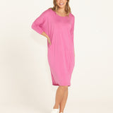 Lucia Stretchy 3/4 Sleeve T-Shirt Dress - Winter Pink