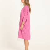 Lucia Stretchy 3/4 Sleeve T-Shirt Dress - Winter Pink