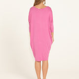 Lucia Stretchy 3/4 Sleeve T-Shirt Dress - Winter Pink