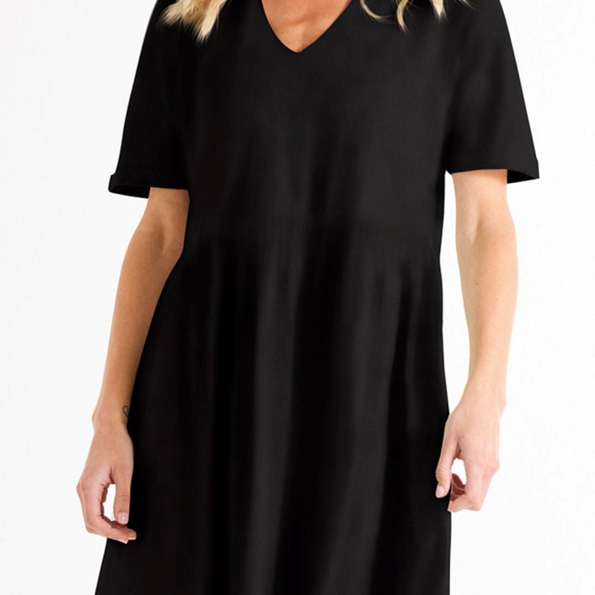 Portsea Relaxed V-Neck Cotton T-Shirt Dress - Black
