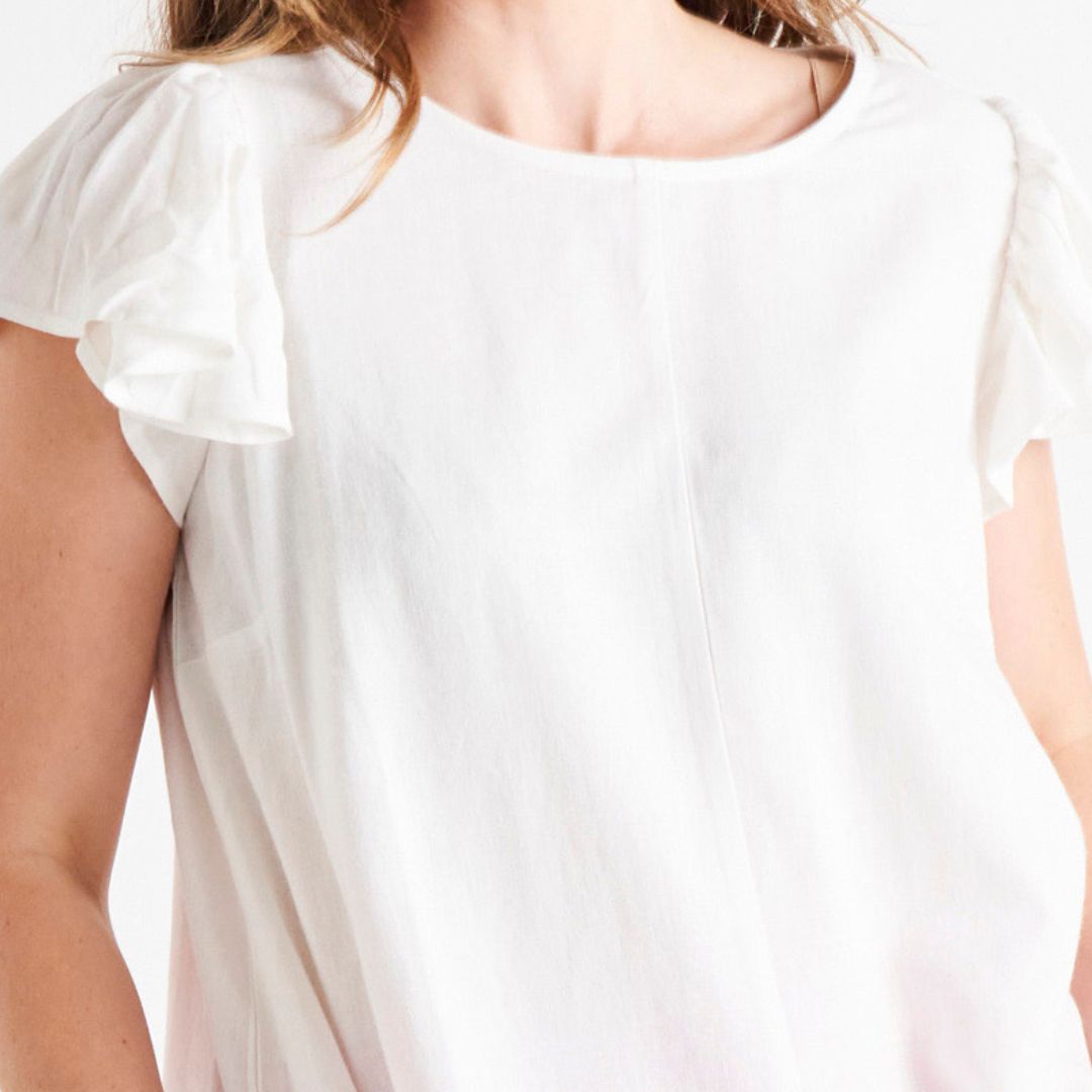 Imogen Frill Sleeve Linen-Blend Top - White