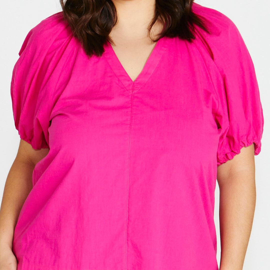 Juliet Puff Sleeve Linen-Blend Blouse - Miami Pink