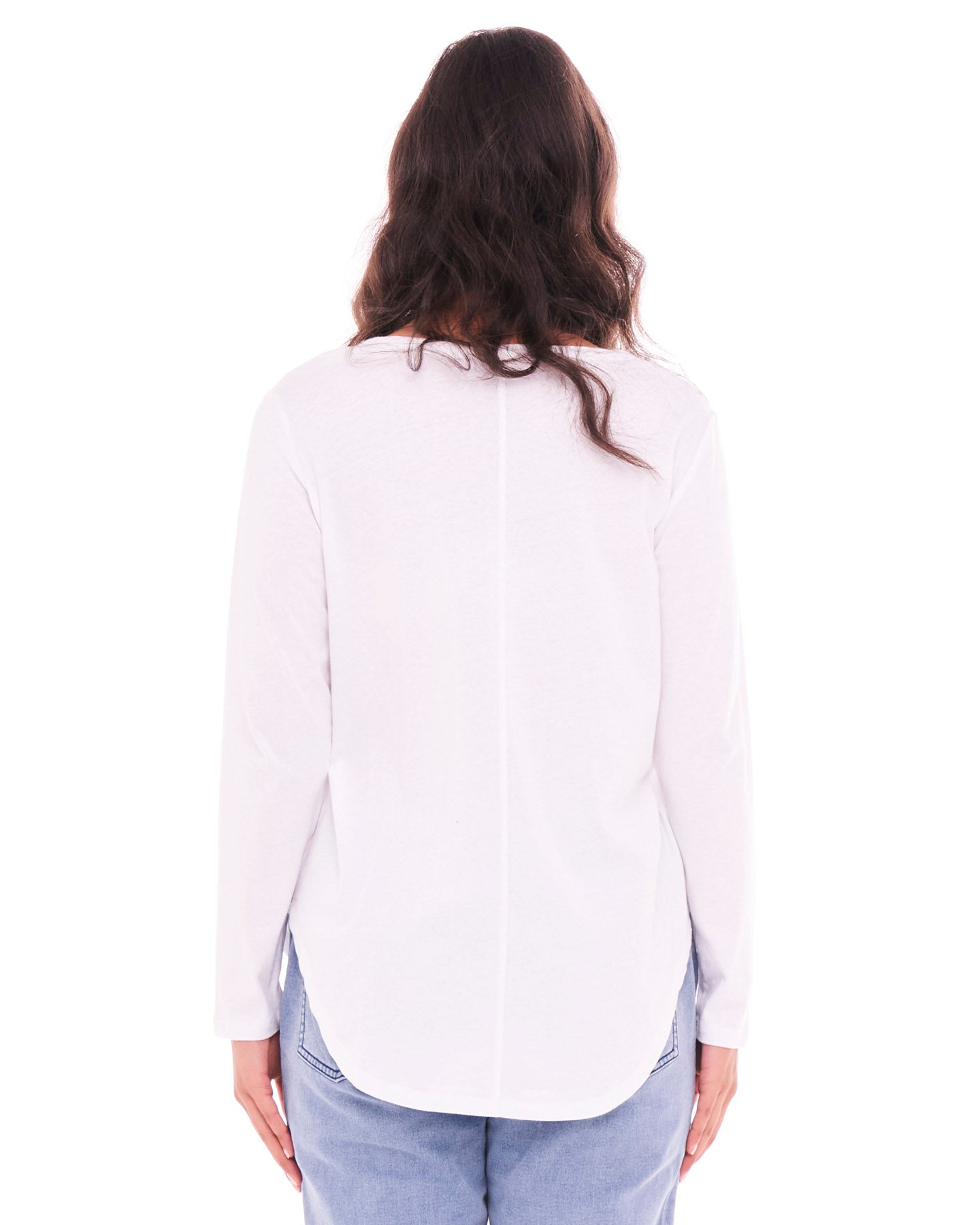 Megan Long Sleeve Cotton Basic Top - White