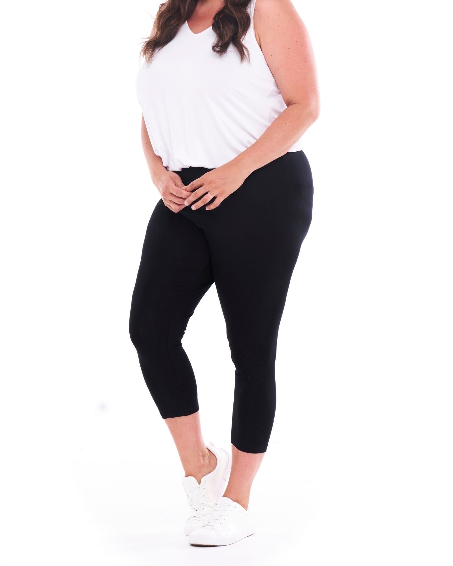 Leia Crop Stretchy Cotton Basic Legging - Black