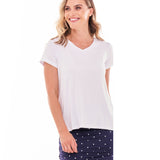Matilda V-Neck Relaxed Draped Basic Tee - White