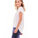 Matilda V-Neck Relaxed Draped Basic Tee - White