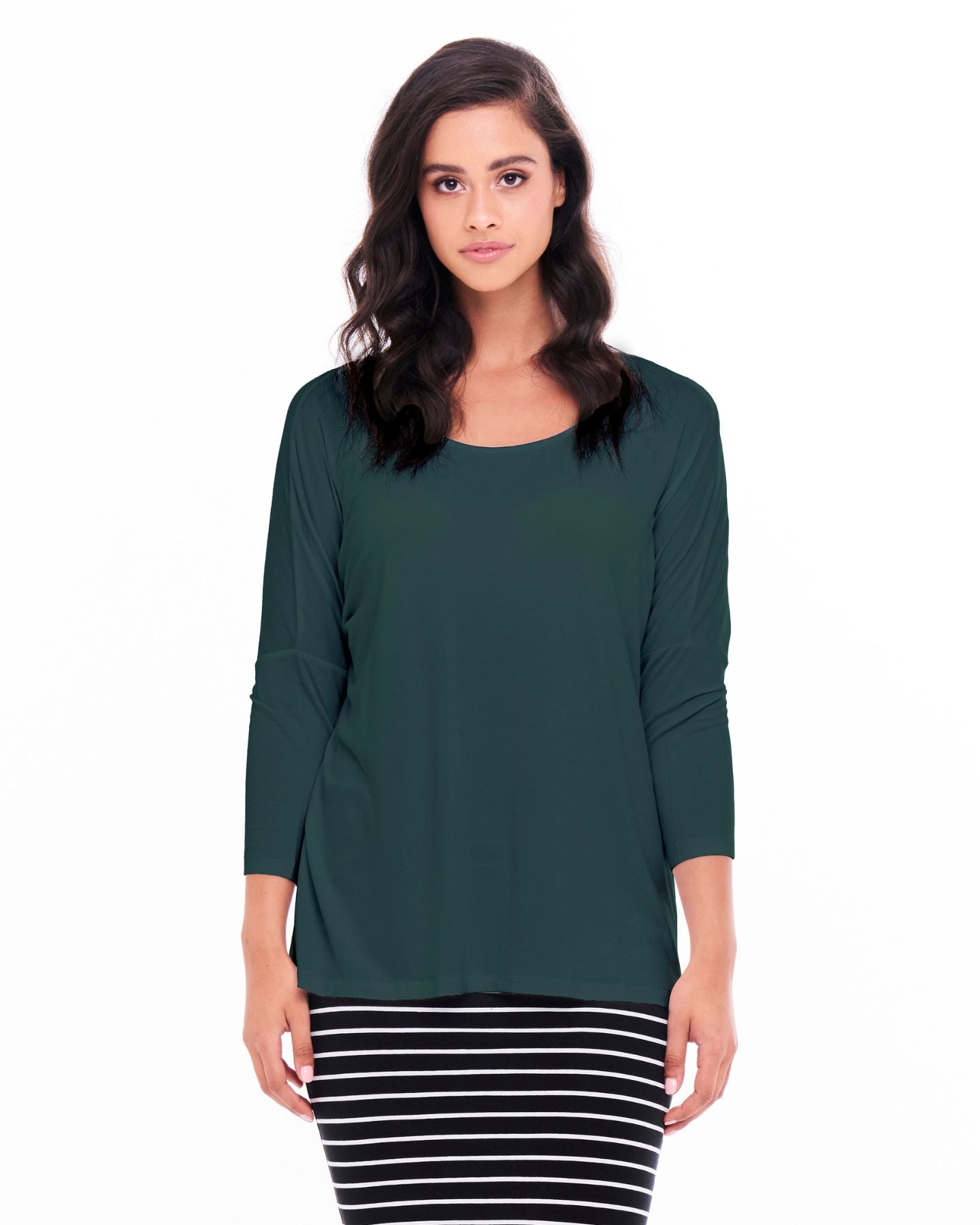Milan Draped Relaxed 3/4 Sleeve Basic Top - Ivy